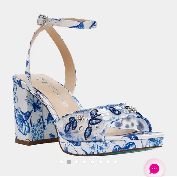 Betsey Johnson Brody White/Blue Floral Sandals NWT - Picture 2 of 13